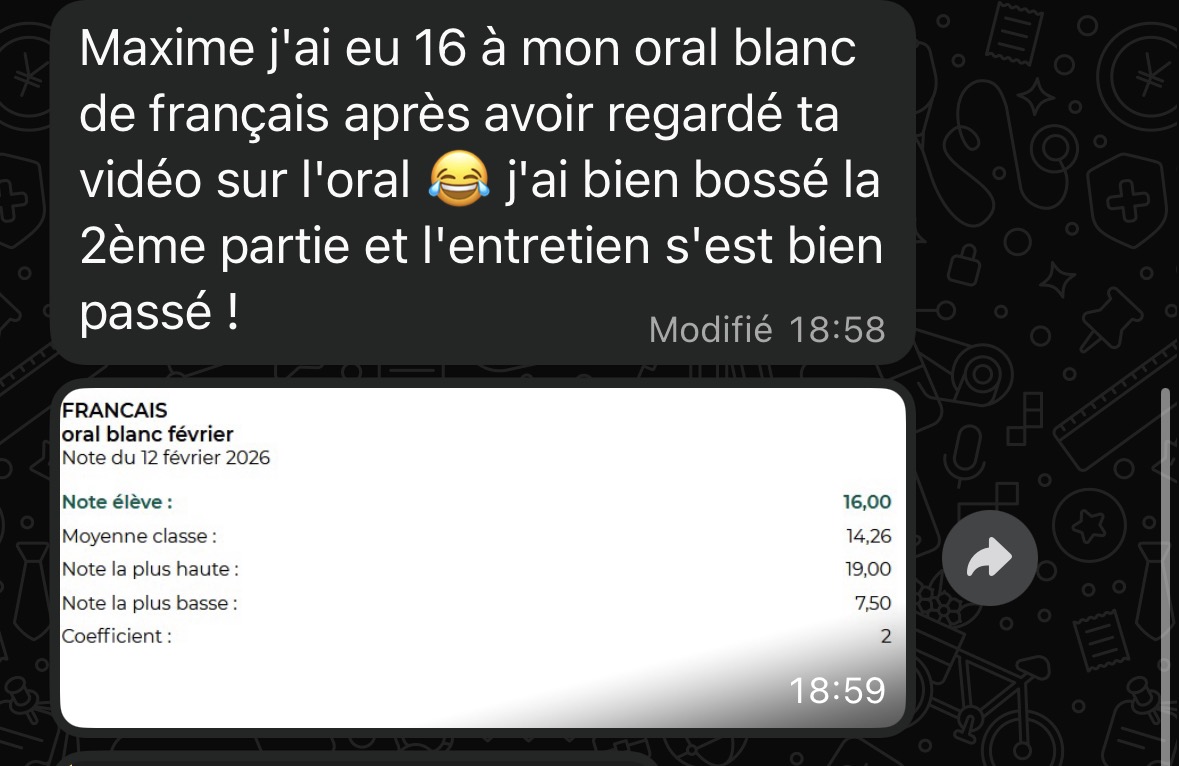 Message WhatsApp : 16 à l'oral blanc