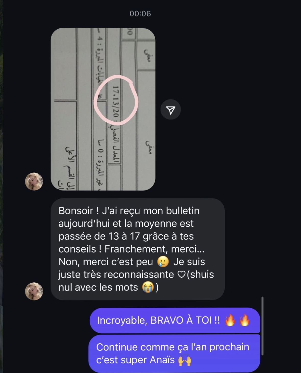 Bulletin : 17,13 de moyenne